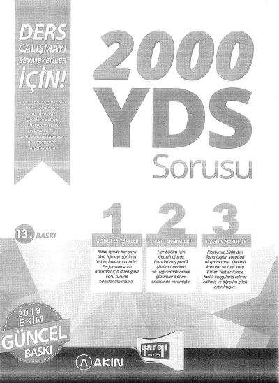 2000 YDS SORUSU 2019 EKİM GÜNCEL BASKI (AKIN DİL YARGI YAYINLARI ORTAK BASIM) ANKA Fotokopi