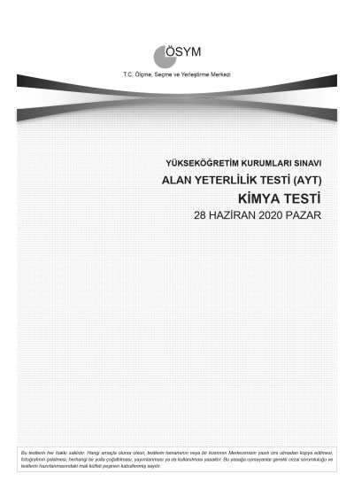 KİMYA SON 11 YIL ÇIKMIŞ SORULAR (AYT) (2020 DAHİL) ANKA Fotokopi